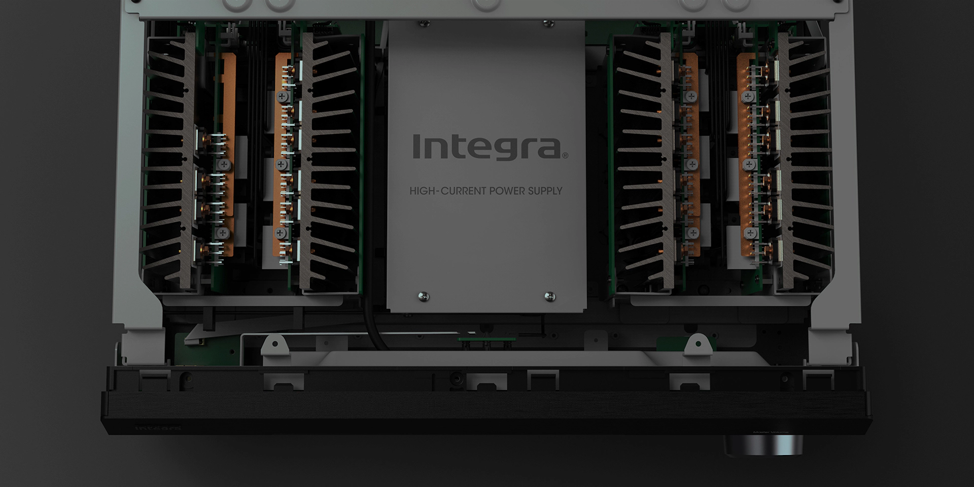 Integra AVR with top panel removed to how interior workings v02 2000x1000