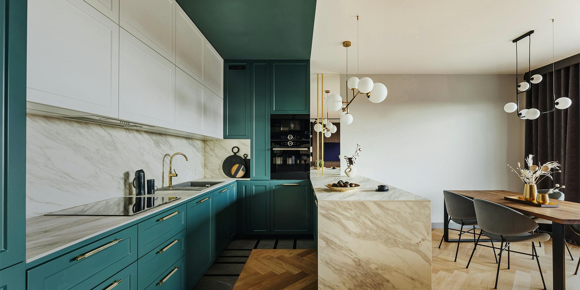 Integra Custom Integration high end kitchen with marble countertops and modern lighting 2000x1000